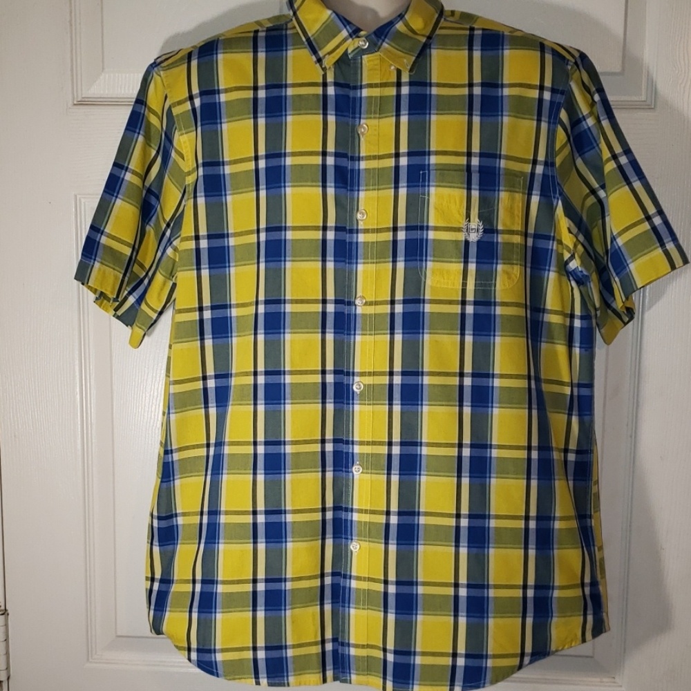 Chaps xl yellow & blue plaid button down shirt